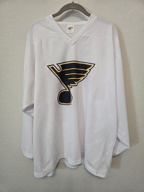 Pear Sox St. Louis Blues Hockey V-Neck Long Sleeve Jersey Shirt, L, White